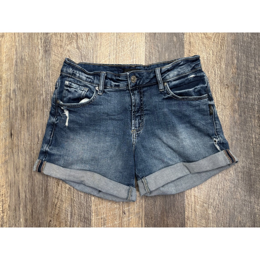 Silver Jeans Co Boyfriend Short Medium Wash Distressed Cuffed Denim W27